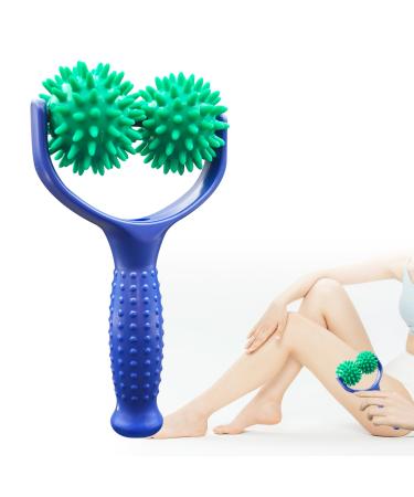 Tarkdak 2 massage balls massage scooter massage roller with handle and nubs self -massage roller massager fascia ball for back legs feet hands muscle pain green