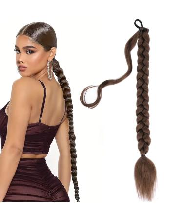 Gledola Long Braided Ponytail Extension 30 Inch Pre stretched Braiding Hair Extensions DIY Braid Ponytail Synthetic Hair Piece (Dark Brown 30 inches) 30 inches Dark Brown