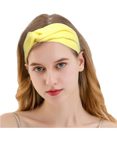 Aunye Women's Elastic Cotton Wide Headband - Adjustable Yoga & Workout Hairband for Girls & Women (Yellow) - Buy Online on GoSupps.com