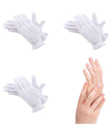 3 Pairs Moisturizing Gloves Over Night Bedtime White Cotton Cosmetic Inspection Premium Cloth Quality Eczema Dry Sensitive Irritated Skin Spa Therapy Secure Wristband One Size Fits Most (3 Pairs)