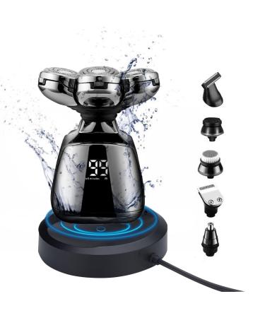 Men's Electric Bald Razor Ruspela 7D Head Shavers for Bald Men 6-in-1 Cordless Multifunctional Rechargeable Rotating Shaver Heads IPX6 Waterproof for Base Beard Clippers Nose Trimmer Grooming Set