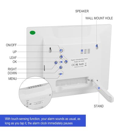Exmate 8-Inch Digital Alarm Clock - Multilingual Large Writing Calendar for Kids Seniors Dementia & Alzheimer's - Perfect for Visual Impairment - White - Buy Online on GoSupps.com