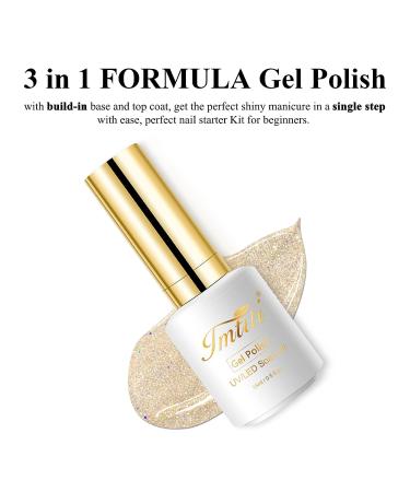 Imtiti Glitter Gel Nail Polish - 0.5 Fl Oz Champagne Gold 3-in-1 Kit for Salon-Quality Manicures - Buy Online on GoSupps.com