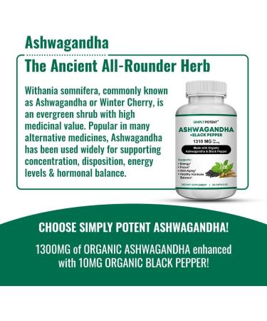 Simply Potent Ashwagandha Capsules Organic Ashwagandha Supplement with Black Pepper High Absorption Ashwagandha Root Pills 650 mg Ashwagandha Extract for Stress Immune Energy & Mood Support 60 Ct - Buy Online on GoSupps.com