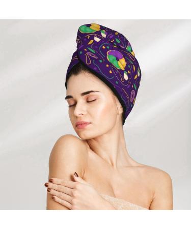 Hair Towel Wrap with Button - Quick-Dry Turban for All Hair Types | Mardi Gras & Donuts Design - Buy Online on GoSupps.com
