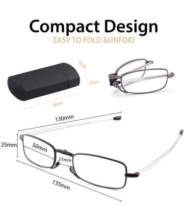 Read Optics Compact Folding Reading Glasses - Black with Silver & Gunmetal Telescopic Arms | Unisex +1.0 Readers for Ultimate Portability - Buy Online on GoSupps.com