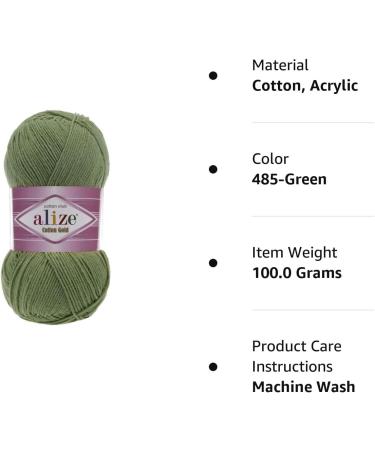 Alize Cotton Gold Yarn - 55% Cotton 45% Acrylic - 100g 360yds - Green Color - Buy Online on GoSupps.com