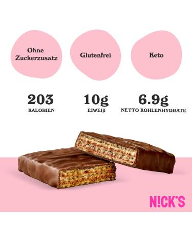 Nicks Hazelnut Protein Wafer Bars - 25% Protein Low Carb Gluten-Free No Added Sugar - 24 Pack (40g Each) | Healthy Chocolate Snacks - Buy Online on GoSupps.com