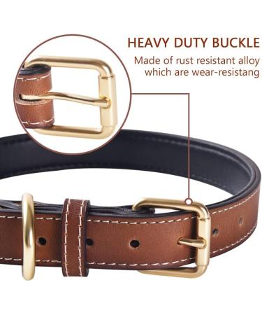 Genuine Leather Padded Dog Collar - Comfortable and Strong Collars for Small, Medium, and Large Breed Dogs - Brown (Medium) - Buy Online on GoSupps.com