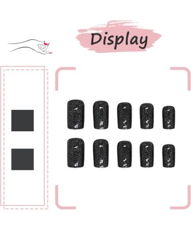 24Pcs Short Square Black Glitter Press on Nails with Rhinestones | Glossy False Nails for Women and Girls | Removable Stick on Nails for Manicure Decoration - Buy Online on GoSupps.com