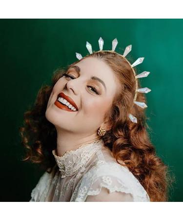 Gold Clear AB Crystal Prism Spiked Halo Crown Headpiece | Handmade Hair Accessory for Women - Buy Online on GoSupps.com