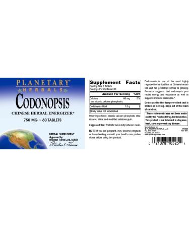 Buy Planetary Herbals Codonopsis Tablets 750 mg - 60 Count | Premium Herbal Supplement for Vitality | International Shipping Available - Buy Online on GoSupps.com