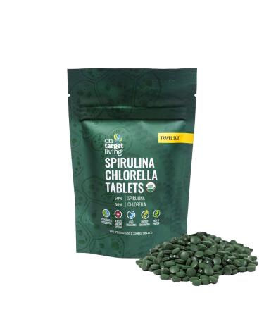On Target Living Organic Spirulina Chlorella Travel Size | USDA Organic | 250 Tablets- 250 G (2.2 oz) | Vegan | Immune System Boosting | Alkalyzing | Detoxifying | Protein Dense |