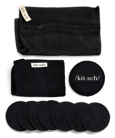 Kitsch Ultimate Cleansing Kit - Cotton Face Pads | Washable Cotton Rounds | Exfoliator Sponge | Face Towel | Reusable Cotton Rounds | Makeup Remover Pads | Organic Cotton Face Rounds | Holiday Gift Black