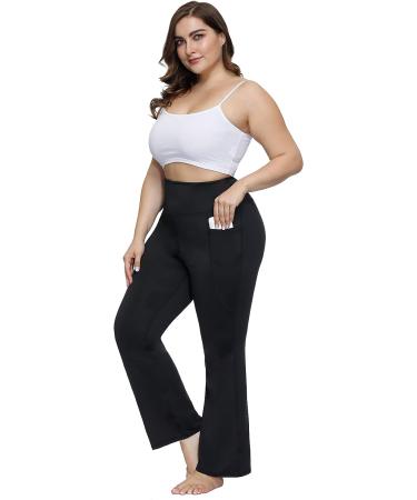 Hanna Nikole Women Plus Size Flare Leggings Tummy Control Yoga Pants 31 Inseam - Black - Buy Online on GoSupps.com
