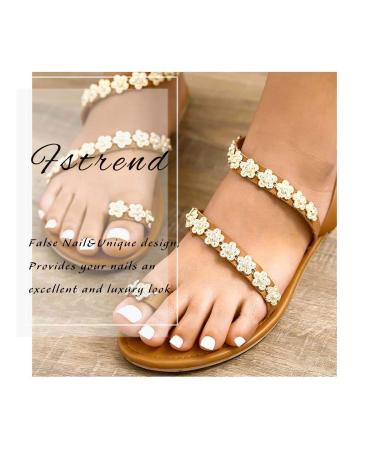 White Glossy Acrylic Fake Toenails - Short Square Full Cover False Nails (24Pcs) - Buy Online on GoSupps.com