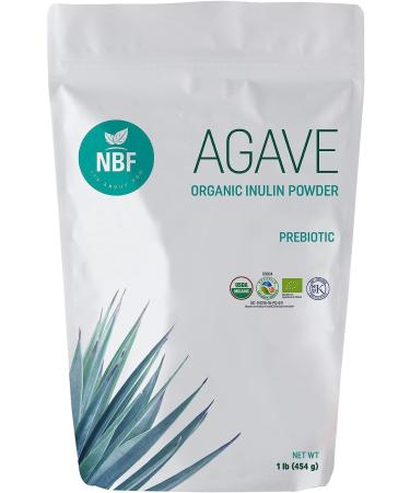 NBF NATURA BIO FOODS - Organic Agave Inulin Powder | Prebiotic Fiber Supplement | Gut Support | No Flavor or Aftertaste | Vegan & Keto Friendly | 16 Oz, 1 Pound (Pack of 1)