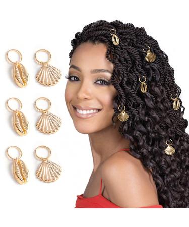 Formery Box Braid Rings Clip Gold Shell Dreadlock Jewelry Cowrie African Hair Charms Accessories for Black Women and Girls (6PCS)