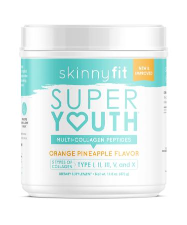 SkinnyFit Super Youth Multi-Collagen Peptides Plus Apple Cider Vinegar, Hyaluronic Acid & Vitamin C Orange Pineapple Flavor, Hair, Skin, Nail & Joint Support, Immunity, Healthy Metabolism, 28 Servings 28 Servings (Pack of 1)