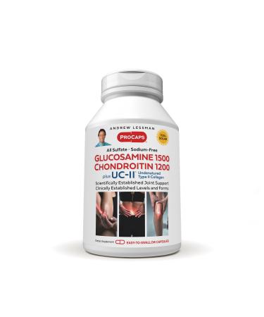Andrew Lessman Glucosamine Chondroitin + UC-II 300 Capsules 100% Sulfate Form Research Established Ingredients and Levels for Support of Healthy Joint Tissue. Small Easy to Swallow Capsules 300 Count (Pack of 1)