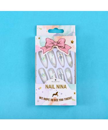 Sethexy Long Coffin False Nails - 24Pcs Bling White Acrylic Press-On Nails for Women & Girls - Crystal Sparkle Design - Buy Online on GoSupps.com