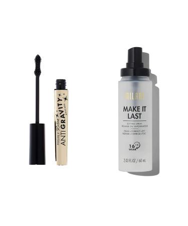 Milani Make It Last 3-in-1 Setting Spray and Primer & Milani Highly Rated Anti-Gravity Black Mascara with Castor Oil and Molded Hourglass Shaped Brush