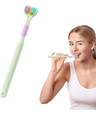 4-Part Three-Sided Toothbrush with Tongue Scraper - Sensory Travel Toothbrush for Autism | V-Shaped Soft Brush for Complete Cleaning | Non-Slip Green Design - Buy Online on GoSupps.com