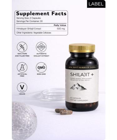 Ancient Herbs of India Shilajit+ Capsules | Pure Himalayan Shilajit Resin Extract | Rich in Fulvic Acid & Trace Minerals | Authentic Lab-Tested Non-GMO | Energy Stamina & Vitality Support - Buy Online on GoSupps.com