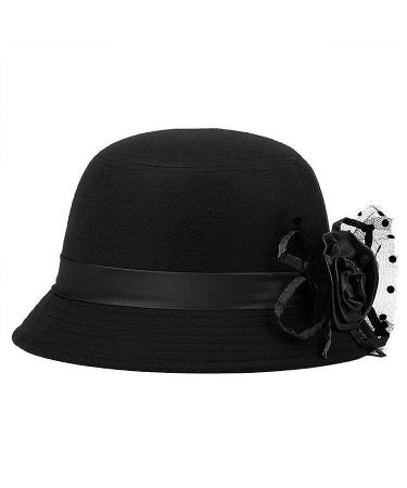 Glamorstar Vintage Felt Cloche Hat Winter Floral Fedora Bucket Hat Bowler Hats One Size Black