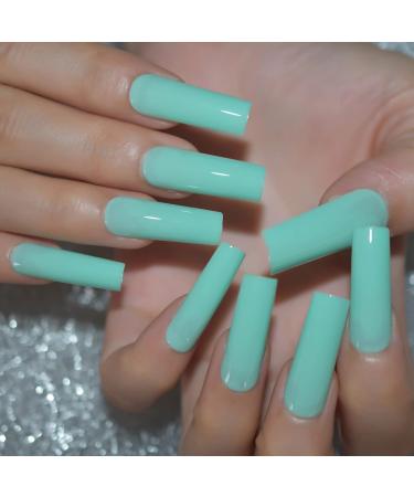 Mint Green Extra Long Square Press On Nails - Glossy Acrylic Nail Set for Women | 24 Pcs Perfect for Prom & Parties - Buy Online on GoSupps.com