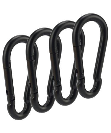 OWAYOTO Carabiner 3 Inch Black Spring Snap Hook Steel Clip Link Buckle Heavy Duty 8x80mm 4pcs for Outdoor Camping Hiking Hammock Swing