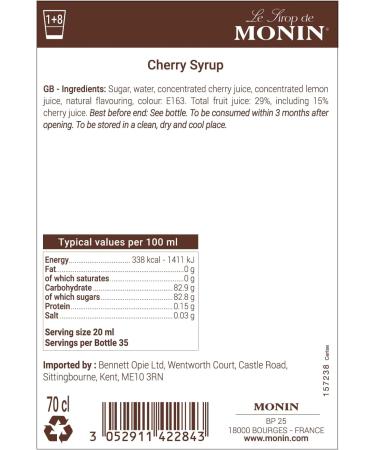MONIN Premium Cherry Syrup 700ml - Perfect for Cocktails & Mocktails | Vegan & Allergen-Free with Natural Flavours - Buy Online on GoSupps.com