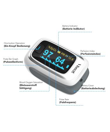 Buy Vibeat Pulse Oximeter - Accurate Oxygen Saturation & Heart Rate Monitor with Alarm | Portable Finger Device for Home Use | Includes Batteries & Lanyard - Buy Online on GoSupps.com