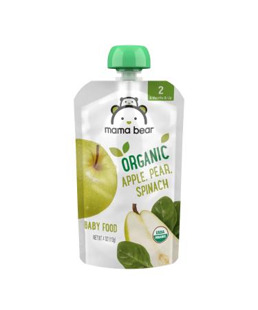 Amazon Brand - Mama Bear Organic Baby Food, Stage 2, Apple Pear Spinach, 4 Ounce Pouch (Pack of 12) Apple Pear Spinach 4 Ounce (Pack of 12)