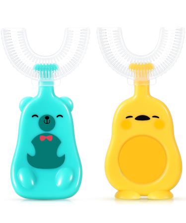 2 Pieces Kids U Shaped Toothbrush 360 Degrees Toddler Toothbrush Soft Silicone Brush Head Tooth Brush U Type Toothbrush for Toddlers Ages 2-6 (Cute Style 2-6 Years) 2 Count (Pack of 1) Cute Style