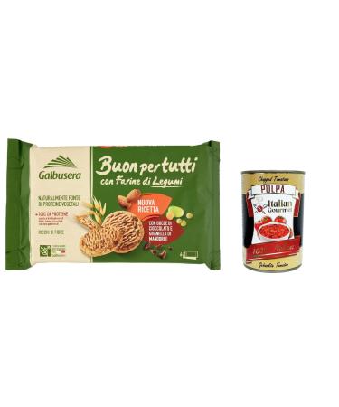 Italian Gourmet E.R. Galbusera Buonpertutti Set of 6 Biscuits with Legume Flour Dark Chocolate Chunks and Chopped Orle 260 g + Italian Gourmet Polpa 400 g