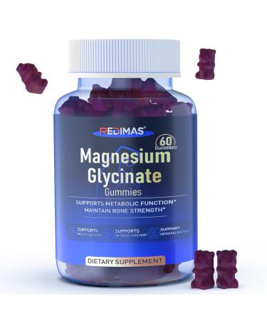 Redimas Magnesium Glycinate Gummies 400mg Chewable Magnesium Supplement with Vitamin B6 Vitamin D3 and Vitamin E Convenient Gummy Format for Daily Nutrient Intake Easy to Take for Adults