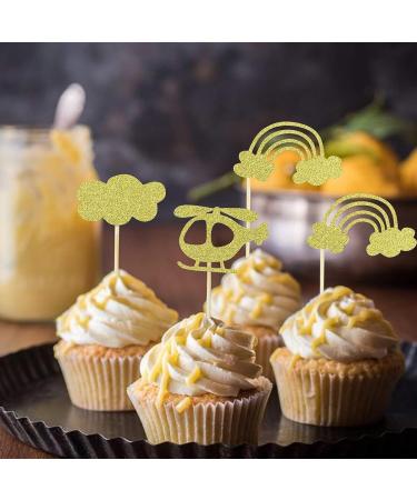 Morndew 24 PCS Gold Glitter Airplane Rainbow Cloud Cupcake Toppers for Fly Travel Theme Party Baby Shower Kids Birthday Party Wedding Party Decorations - Buy Online on GoSupps.com