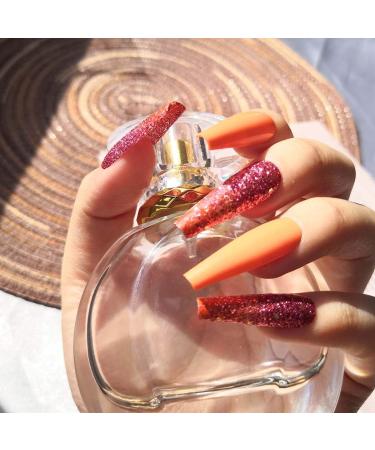 Sethain Glossy Glitter False Nails Green Fake Nail Rhinestone Long Full Cover Coffin Press on Nails for Women and Girls (Orange) - Buy Online on GoSupps.com