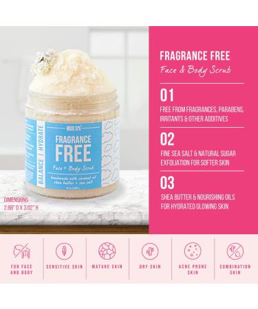 Mojo Spa Fragrance Free Face and Body Scrub | No Scent Vegan Friendly | Moisturizing Sugar Based Exfoliator for Sensitive Skin | 10 oz - Buy Online on GoSupps.com