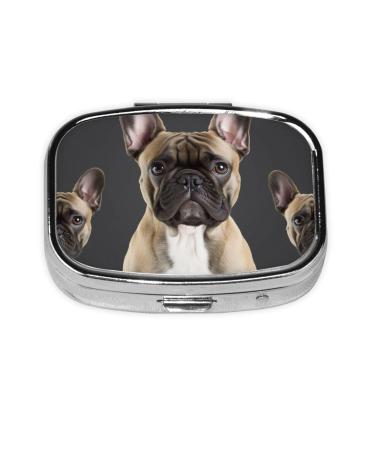 French Bulldog Printing 2 Compartment Small Pill Case Cute Small Pill Box Purse Pill Boxs Travel Pill Organizer for Pocket Purse and Travel Gifts