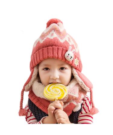 DORRISO Cute Kids Caps Scarf Set Autumn Winter Kids Newborn Baby Caps and Scarf Girls Boys Knitted Warm Comfortable Beanies Hat Pink M