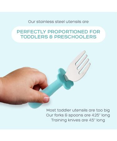 Grabease Stainless Steel Fork Knife & Spoon Set for 18m+ | Teal | Safe & Easy for Kids - Buy Online on GoSupps.com