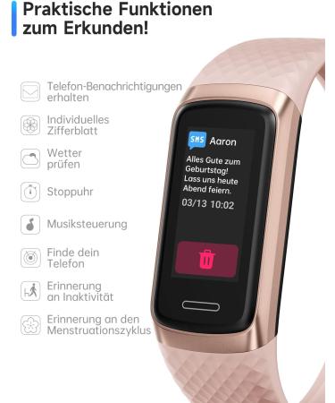 Toobur Fitness Tracker - IP68 Waterproof Activity Tracker with Heart Rate Monitor Sleep & Sports Modes - Compatible with Android & iOS - Pink Bracelet for Women - Buy Online on GoSupps.com