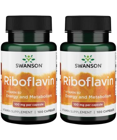 Swanson Vitamin B2 Supplement (Riboflavin) - Vitamin Supplement to Support Vision Health, Aid Thyroid Function, and Promote Energy Metabolism Support - (100 Capsules, 100mg Each) (2 Pack)