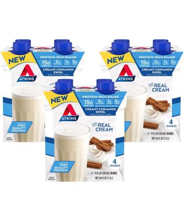 Atkins Creamy Vanilla & Cinnamon Swirl Protein Shakes 15g Protein Low Glycemic 2g Net Carb 1g Sugar Keto Friendly 12 Count - Buy Online on GoSupps.com