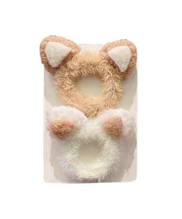 Cute Elastic Hair Bands with Cat/Deer/Bear Ears Decor for Girls Women 1 Pair Furry Hair Ties Scrunchies 1 Pair Cat