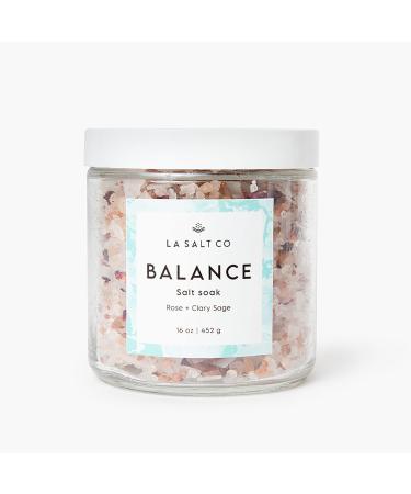 LA SALT CO Aromatherapy Bath Salt Soak  Balance | Mineral-Rich Himalayan Pink Salt & Magnesium Chloride | Rose Geranium  Lavender  Clary Sage | Inner Balance  Calm & Relaxation | 16 oz