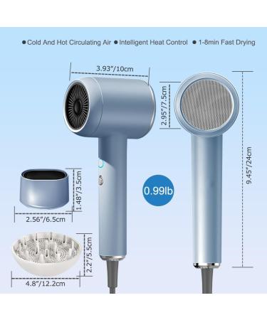 Professional Portable Hair Dryer 1500W - Fast Drying with Nozzle & Diffuser - Low Noise Travel-Friendly (Baby Blue - Buy Online on GoSupps.com
