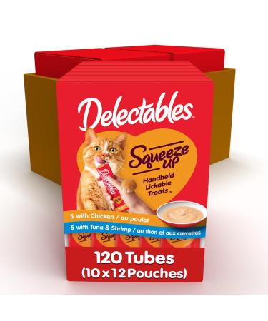 Hartz Delectables Squeeze Up Interactive Lickable Wet Cat Treats Variety Flavour 120 Count Variety Flavour 1 g (Pack of 120)